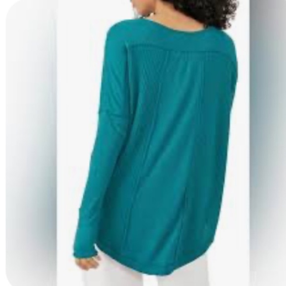 NWT Free People Leo Soft Waffle Ribbed Knit Teal Thermal Henley Shirt Size XL - Picture 2 of 8